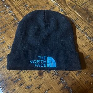 The North Face Black Knit Hat with Blue Logo